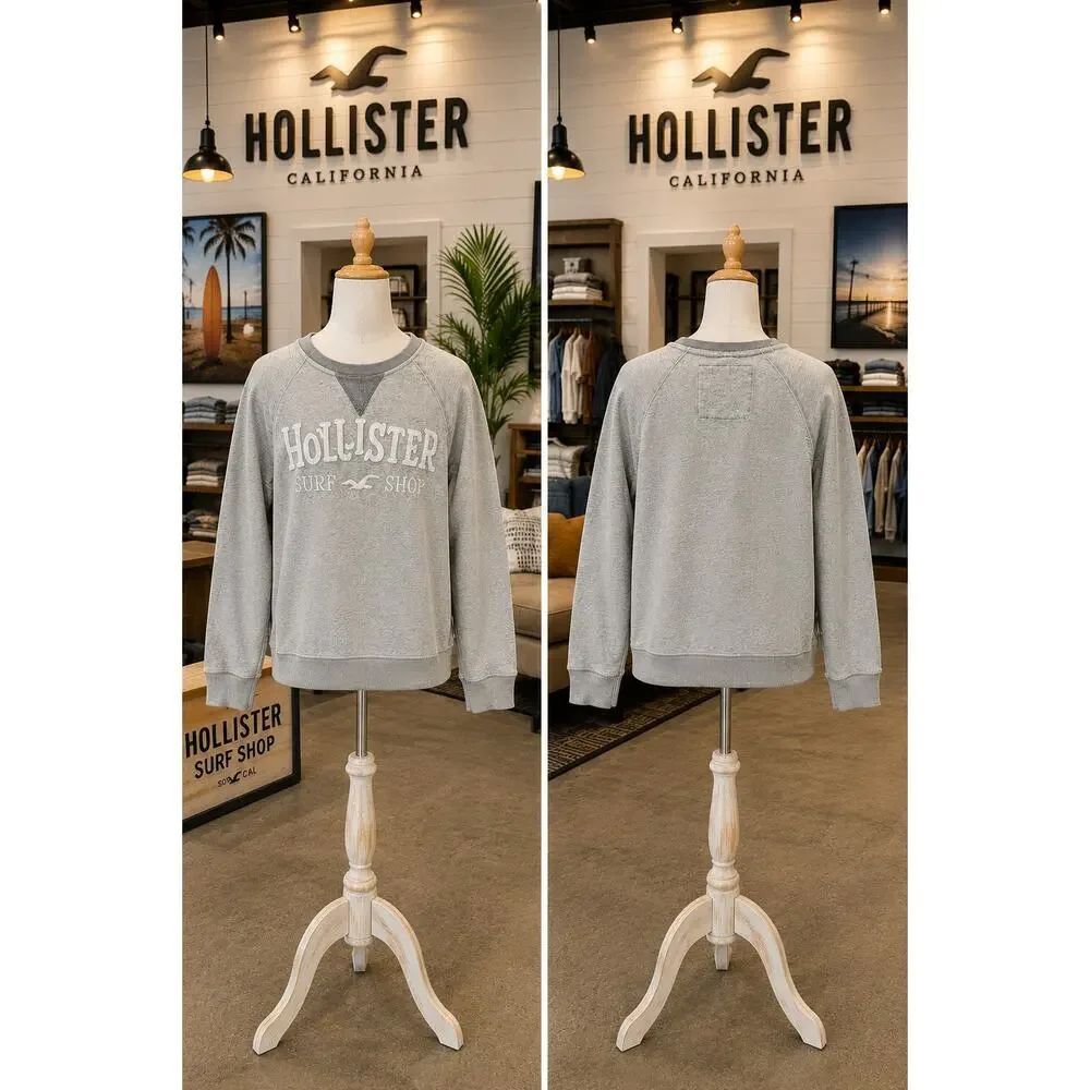 Y2K Hollister Surf Shop Gray Crewneck Sweatshirt Mens Large